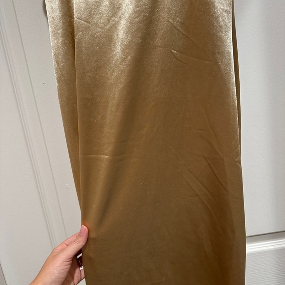 Free People Casino Got Glam Tie Strap Gold Satin Midi Dress - Picture 11 of 11